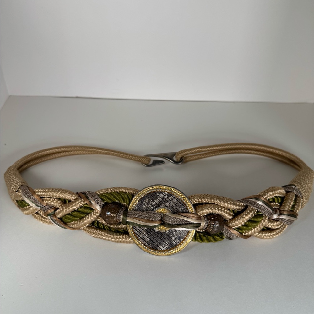 Vintage 80s Braided Gold Green Brown 31 inches Ren Fair Festival Cosplay Belt